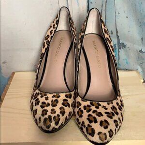 Franco Sarto Womans 10M Darren2 Honey Calf Hair Leopard Print 3.75" Heal Almond